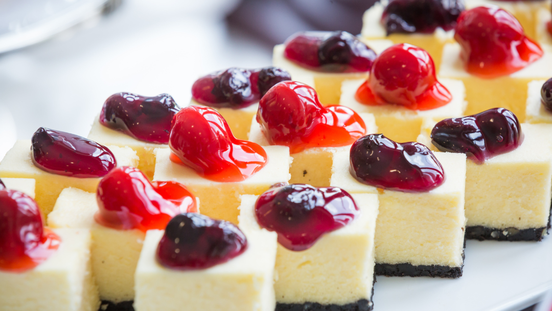 Pictured are miniature cheesecakes. 