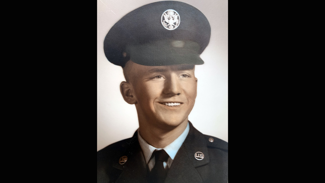 Portrait of Staff Sgt. Donald Woodfield in U.S. Air Force dress uniform during his military service in the Vietnam era.