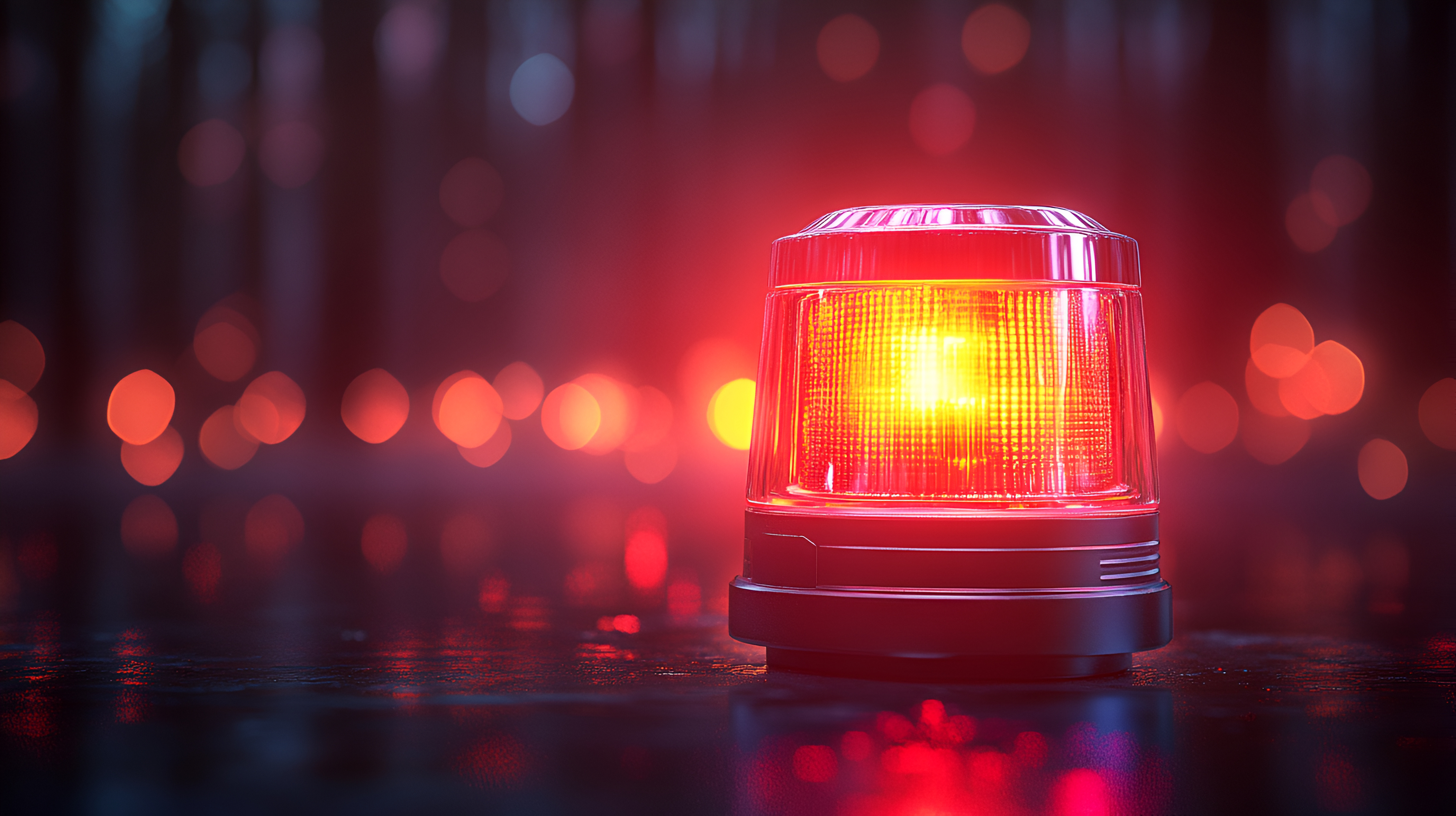 Safety and Security Bright red emergency light with glowing bokeh background creates dramatic scene