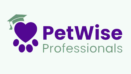 PetWise Professionals logo featuring a heart-shaped paw print and graduation cap.
