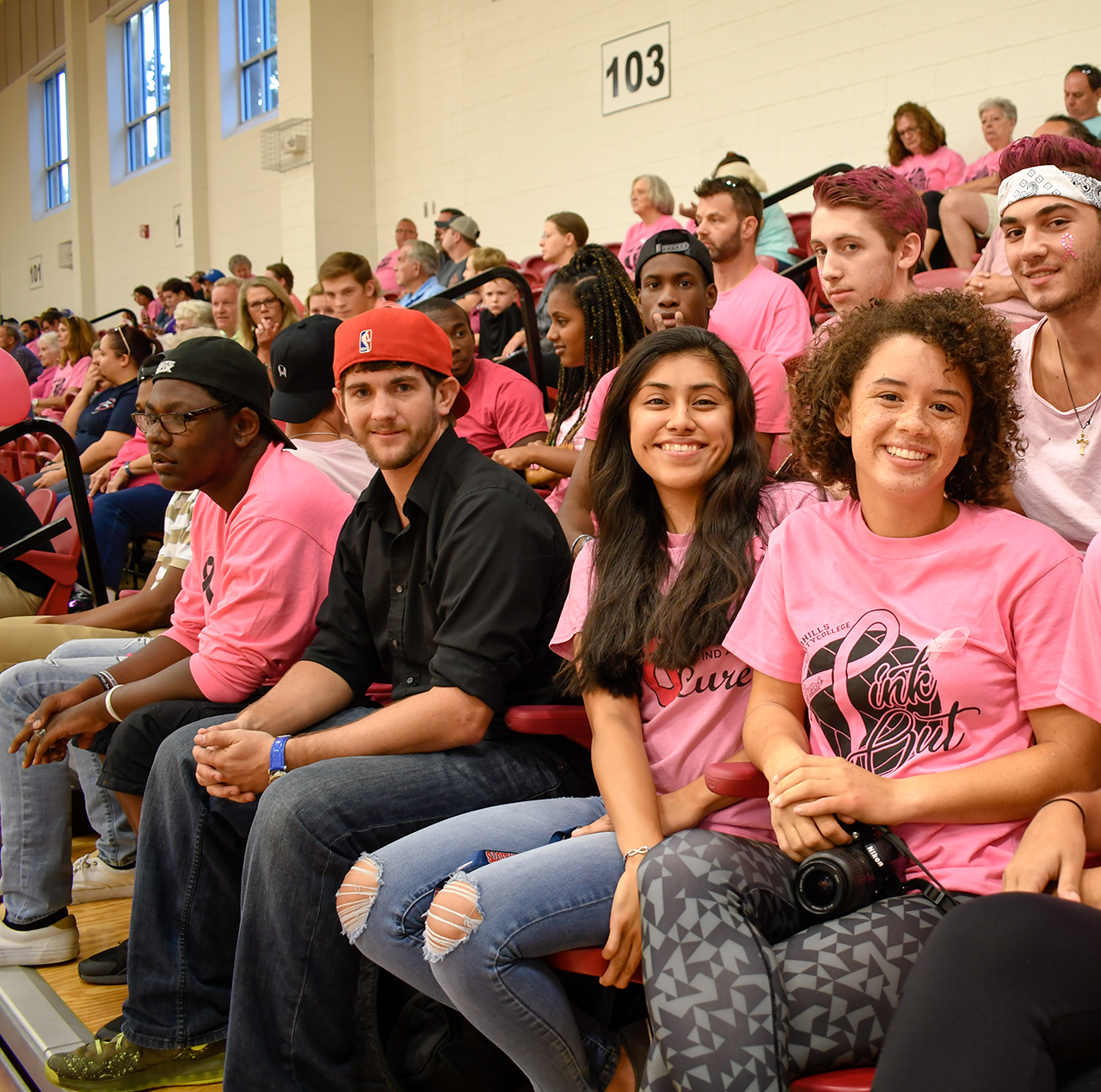 Students in Gym for Breast Cancer Awareness Vollyball Game
