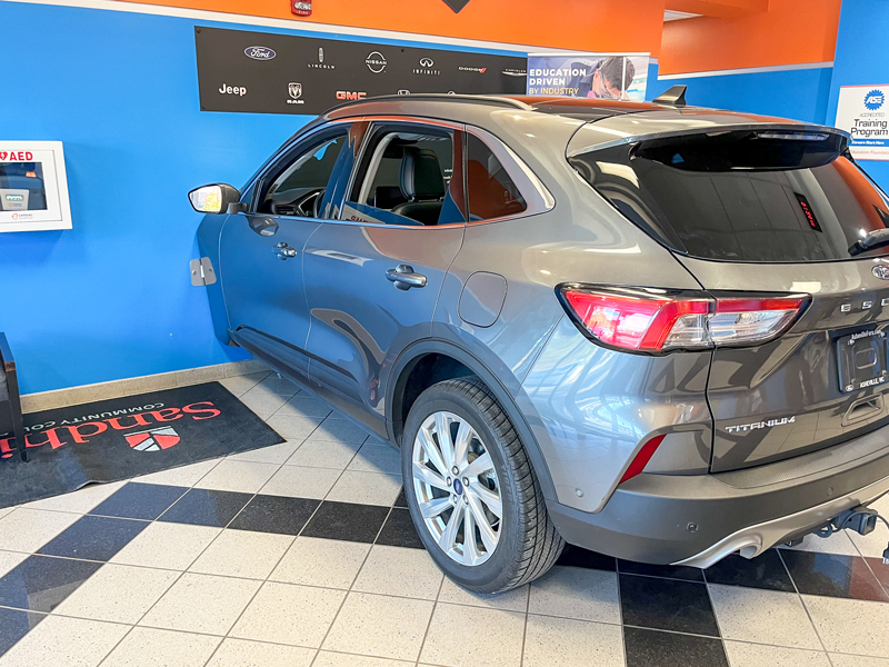Completed rehabilitation training vehicle on display in the Sirotek Hall lobby at Sandhills Community College before being delivered to The Lodge at Sandhills Carolina, owned by SanStone Health and Rehabilitation in Pinehurst.