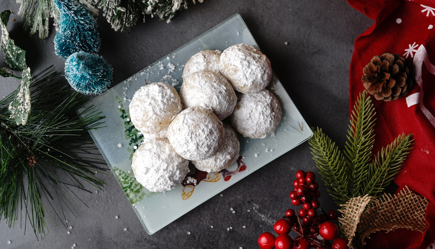 Pictured are peppermint cookie snowballs.