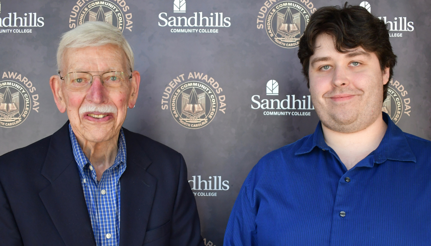 Edward Frick with 2023 Frick Technology Achievement Award-Computer Technologies winner Brendan James Lee Evans.