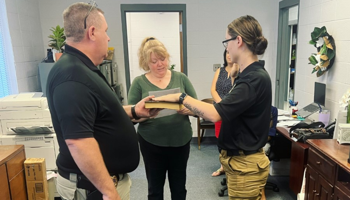 Pictured is Paige Mitchell Swearing in at the Carthage Police Department.