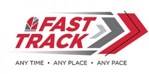 Fast Track logo with text that read, "Any Time, Any Place, Any Pace."