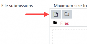 File submission area with a red arrow pointing to a piece of paper icon that adds the file