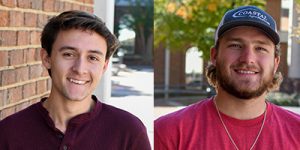Colton DeLancy, on left, and Colton Long, right, both posing for photos on the SCC campus.