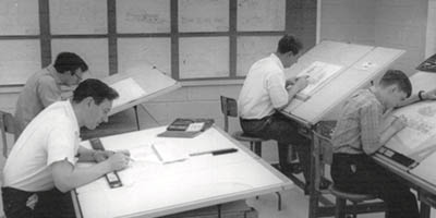 Archive photo dating back to the mid-60s taken in a drafting class.