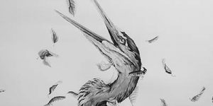 Close up of Alexander Landerman's artwork of a heron.